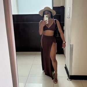 SHEIN Brown Two-Piece Maxi Skirt Set